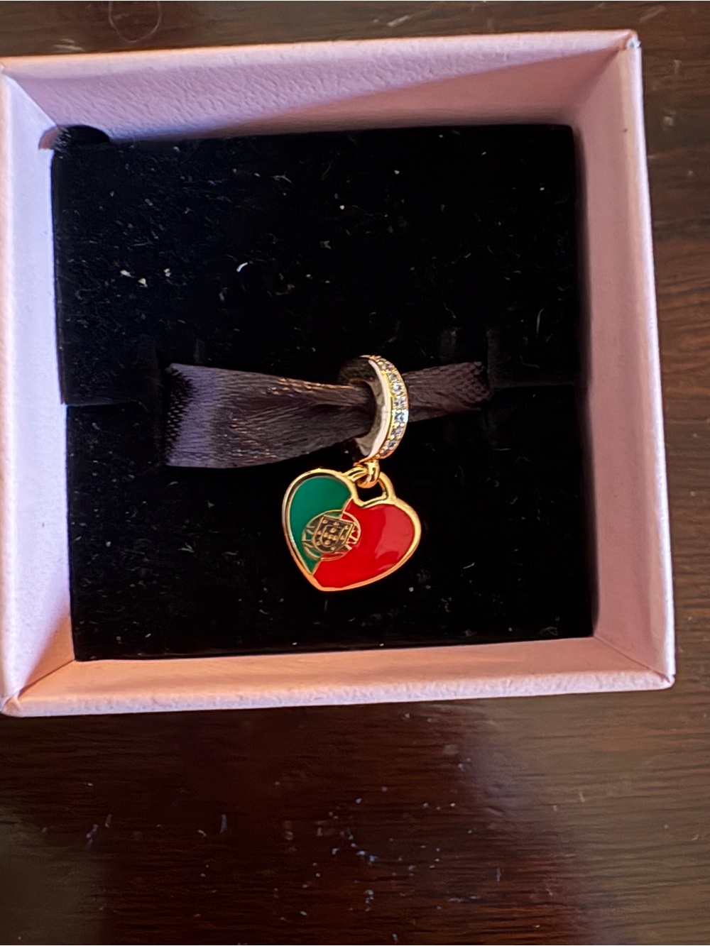 Pandora Gold Heart Charm with Portuguese Flag and emblem